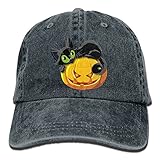 大人 デニム キャップハロウィーン 猫 かぼちゃ 大人気 スポーツ ハット 男女兼用 紫外線対策 日よけ 小顔効果 プリント付き 無地 ライトブルー