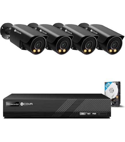 Amazon.co.jp: 4COVR 防犯カメラ PoE給電 有線 バレット型 500万画素 4