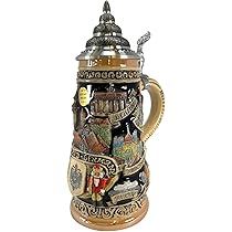 アンティーク　ドイツ製　色絵人物文　銅装飾　ビアジョッキ　N　5571 アンティーク ドイツ製 色絵人物文 銅装飾 ビアジョッキ N 5571