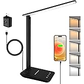 LED Desk Lamp for Office Home, Bright Desk Light with USB Charging Port, Adjustable Dimmable Desk Lamps 5 Modes 5 Brightness,
