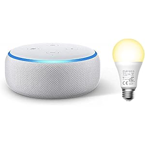 Echo Dot 第3世代 - スマートスピーカー with Alexa、サンドストーン + Meross Wifi スマートLED電球 調光 調色モードライト カラー1600万色