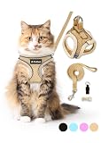(シリーズ累計2万個突破) Petiam 猫 ハーネス リード 猫用 抜けない ダブルロック リードセット 迷子札付き お散歩セット (ベージュ, M)
