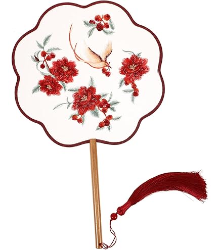 Amazon.co.jp: 丸いシルク刺繍扇子 シルク刺繍のファン、両面ファン