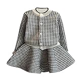 Tonsee ベビー ガールズ服 上下セット 可愛い チェック柄 長袖 トレーナー +スカート 2点セット (130, ブラック)