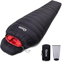 Amazon.co.jp: QEZER シュラフ ダウン 寝袋 コンパクト マミー型 900g