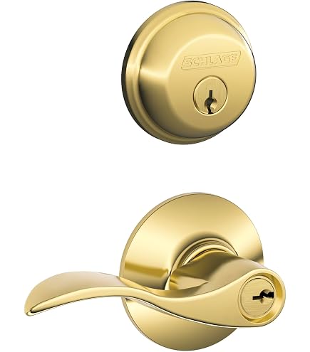 Schlage Accent F51A Keyed Entry Lever – Bright Brass, Elegant Wave Design, Universal Fit For Left/Right Swing Doors, Lifetime Warranty