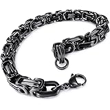 INBLUE 8mm Wide 316L Stainless Steel Bracelet Byzantine Link Chain Bracelet for Men Women Boys Water Resistance (5 Colors - S