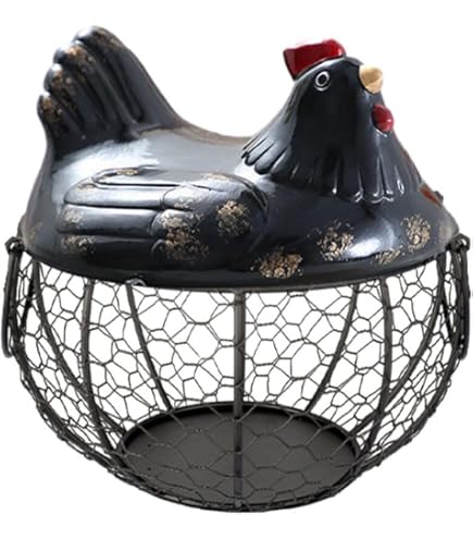 Egg Storage Baskets, Black Wire Egg Collection Baskets With Ceramic Lid For