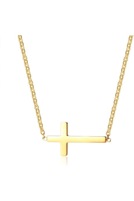 Sideways Cross Necklace 18k Gold Plated 