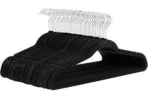 Amazon Basics Slim, Velvet, Non-Slip Suit Clothes Hangers, Black/Silver - Pack of 30