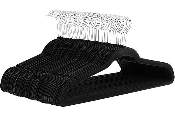 Amazon Basics Amazon Basics Slim, Velvet, Non-Slip Suit Clothes Hangers, Black/Silver - Pack of 30
