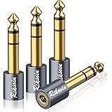 3.5mm ⇒ 6.35mm 変換 プラグ RIKSOIN (4個セット) ステレオミニプラグ (メス) ⇒ ステレオ標準プラグ (オス) イヤホンジャック 変換 24K金メッキ ヘッドホン、アンプ、電子ピアノ等に適用