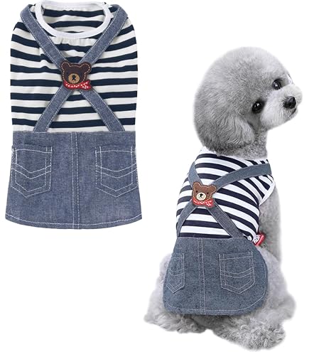 Amazon | S＆K 犬 服 デニムワンピース ボーダー ストライプ 春夏用 