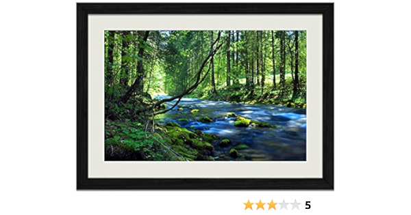 Amazon Co Jp 美しい緑の森 滝 川 山 059 自然風景 壁掛け黒色木製フレーム装飾画 絵画 ポスター 壁画 40x60cm ホーム キッチン