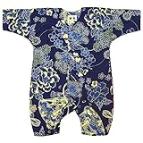 【金彩牡丹と桜・藍紺】 お祭りロンパース 赤ちゃん用 お祭り衣装　男女兼用 義若オリジナル商品