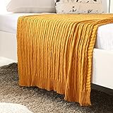 iSunShine®コットンニットケーブルスロー ソフトで暖かい カバーブランケット ケーブルニット模様 70x78 Inches イエロー BAMAH1820-72