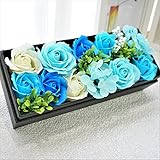 BIOフレグランスソープフラワー　ローズBOXミニョン　フタ付ボックス　お祝い　記念日　お見舞い　バレンタインデー　ホワイトデー　母の日　　 (ブルー)