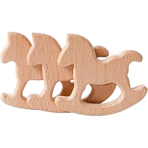 Mamimami Home 歯固め カミカミ 10個 木馬 木製 ペンダント 天然素材 木 動物 赤ちゃん おもちゃ 知育玩具 安全 出産祝い パーツ DIY 歯固めジュエリー