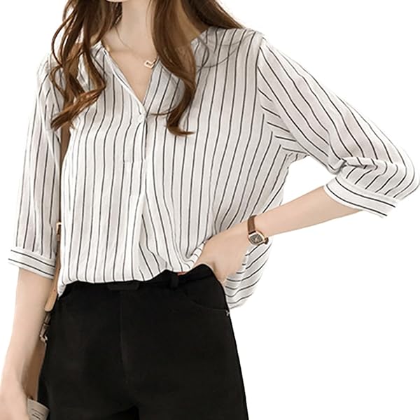 Amazon | [カールパークレーン] ストライプ 裾タックシャツ BU 9