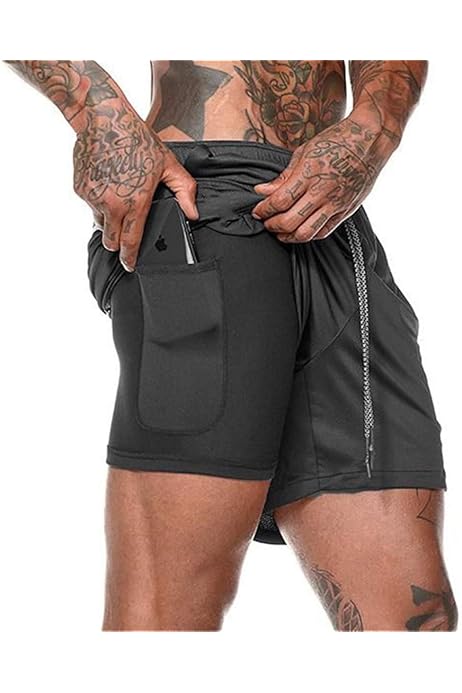 Men's Running Shorts, 2 in 1 Workout 