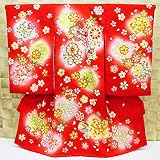 【金彩桜尽くし・毬・赤】 女児　初着　祝着 のしめ 産着 女の子のお宮参り着物 高級 フードセットプレゼント付