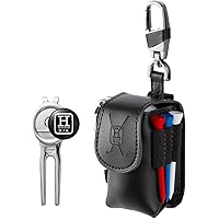 Handy Picks ゴルフボールケース ゴルフボールポーチ ボール2個入り用 プレミアム合成レザー 軽量 アンチスクラッチ 磁気ゴルフグリーンフォーク ボールマーカー付き ゴルフティー付属