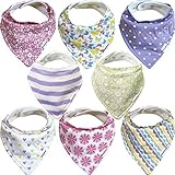 Bandana Bibs For Girls ? 8 Pack Baby Drool Bib Gift Set Organic Cotton 3 Snaps To Fit All Neck Sizes