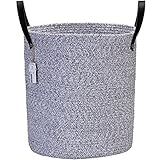 Sea Team 17.7H x 13.8D Bicolor Natural Cotton Thread Woven Rope Storage Basket Bin Nursery Laundry H