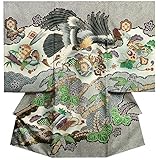 お宮参り 着物 男の子 正絹初着 黒 総疋田柄 鷹 金糸刺繍 金彩使い 紗綾地紋生地 日本製