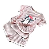 Ochine 子供服 ベビー服 男の子 女の子 トップス+ズボン プルオーバー 可愛い犬柄 ストライプ 薄手 半袖 肌着 夏 保育園 セットアップ服 カジュアル お出かけ 旅行 出産祝い 12～24月