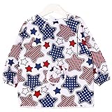 美来Kids ベビーエプロン 長袖 防水エプロン スモック 食事用 お絵かき用 泥遊び用 2枚セット m-ap003 (星)