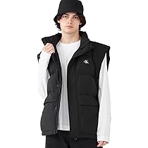 ブラック ダウンベスト ロゴパッチ付き フロッキードットリバーシブルダウンベスト | PICCIN (ピッチン