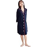 Amazon レディース 前開きパジャマ ワンピース パジャマ 部屋着 長袖 寝巻き 可愛い 膝丈長袖パジャマ 綿100 春夏 シャツパジャマ ナイトウェア ルームウェア ルームワンピース ネグリジェ 通販