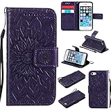 iPhone SE 5 5s ケース 高品質 PU手帳型 耐摩擦 全面保護ケース カード収納 スタンド機能 財布型 アイフォン SE / 5 / 5s 用 ケース (P7 パープル)