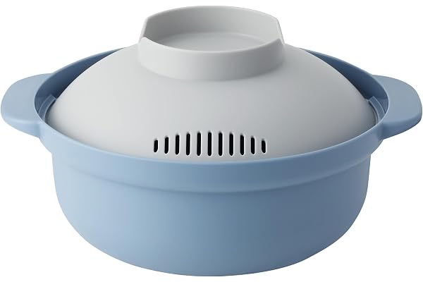 アンドエヌイー(&NE) らくチン! レンジ鍋 レコポ recopo ブルー 日本製 一人用 レシピ付き レンジ調理鍋 深型 NIM-118-BL | 1.5L,ポリプロピレン,小型,軽量,電子レンジ用,鍋,ラーメン,パスタ,簡単レシピ付