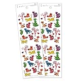 eシール 耐水 キラキラ シルバー箔 金箔 食洗機対応 剥がしやすい フィルム素材 (2, カラフルネコ 2冊（シール68枚入）)