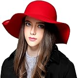 CEXIN(セシン) レディース 女優帽 ツバ広 つば広 帽子 ハット 礼帽 ウール フェルト リボン UV カラバリ カジュアル ブルー