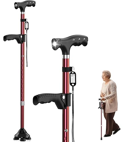 Amazon.co.jp: ステッキ 杖 倒れない 自立式4点杖 男女兼用 10段階調節