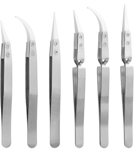 Uxcell Precision Ceramic Tweezers Set Non-Conductive Heat Resistant Anti-Static Straight Pointed Curved Tweezers For Pinching Coils, 2 Pack