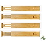 Bamboo Drawer Dividers, Adjustable Kitchen Drawer Organizer, 34-43 CM, Set of 4, Spring Loaded Expandable Wooden Drawer Seper