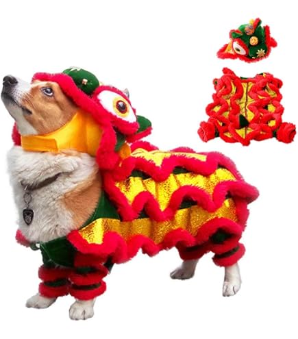Sanwuta Chinesisches Neujahrskostüm Für Hunde - Rote Brokat-Weste Mit Schal Für Kleine Hunde