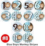 12 Month Stickers BLUE MONKEY STRIPE Onesie Stickers Baby Shower Gift Photo Shower Stickers, Baby mo