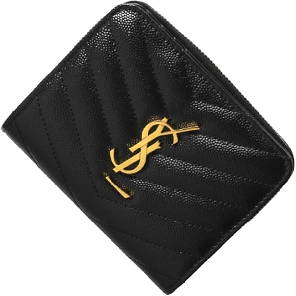 【美品】サンローラン 財布 YSL キャビアスキン ブラック コンパクト SAINT LAURENT [正規ラッピング済] Saint Laurent サンローラン