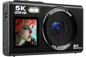 AiMike 5K デジカメ スマホに送れる デジタルカメラ WIFI転送機能 8000万画素 デュアルスクリーン 64GBマイクロSDカード付き 18倍デジタルズーム オートフォーカス機能 ウェブカメラ 19種類フィルター 自撮り便利 バッテリー2