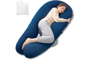 Genki life 抱き枕 だきまくら 妊婦 男女兼用 ひんやり 快眠グッズ 背中・腰・足のサポートに マタニティ枕 U字型 高級ジャージー生地 低反発 出産祝い [調整できる] 補充綿300g付き ネイビー