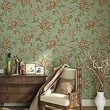 Blooming壁ヴィンテージ花木壁紙ウォール壁画のリビング寝室キッチン、57 Square Ft。、エメラルドグリーン