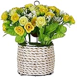 ノーブランド　造花　壁掛け　壁飾り　ハンギングバスケット　蕾　花　バド　観葉植物　人工観葉植物　雑貨　アーチ　飾りつけ　飾り　装飾　インテリア　フラワー　カゴ入り　イエロー　Generic Garde