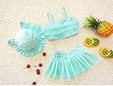 S&C Live 水着 ビキニー　キッズ子供 女の子 　ガールズ　ビキニトップス＋ビキニ+キャップ3点セット水着　可愛いリボン付　ピンク/パープル/グリーン　スウィート風　ベビー水着　赤ちゃん水着　出