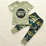 Liebeye キッズパジャマパンツ+半袖シャツ　通気性　服セット　ソフトコットン　寝間着セット　カモフラージュ 男の子2セット 100cm
