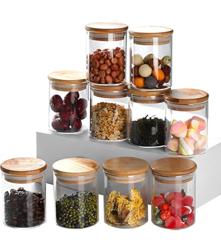 Amazon｜Yubbuio 竹のふた付きガラス瓶 キッチン用 200ml 9